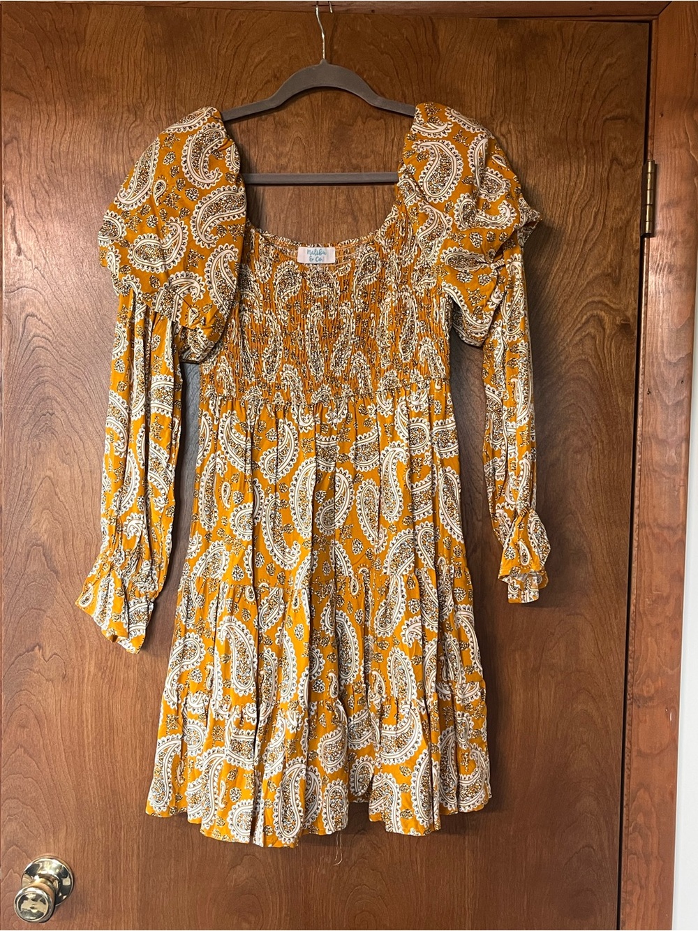 Smocked Paisley Mini Dress in Yellow